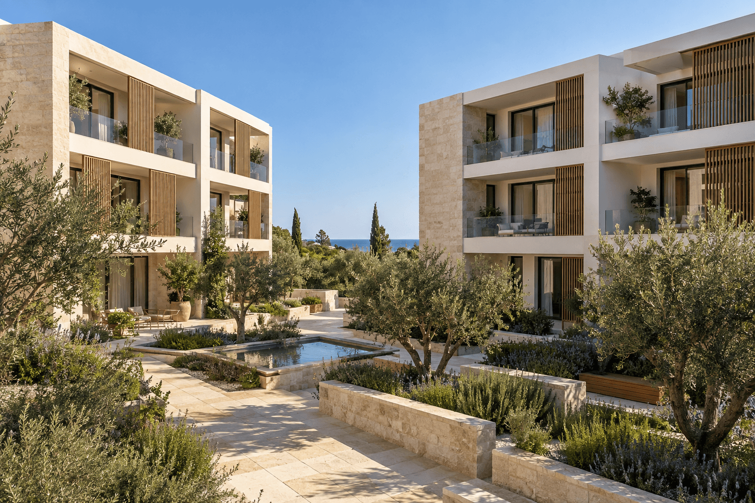 Illustrative residential development around a landscaped courtyard